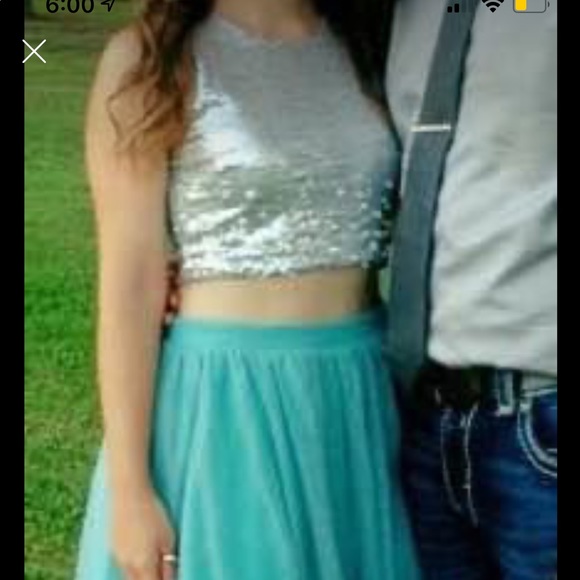 Two Piece Silver & Turquoise Dress - Picture 5 of 5